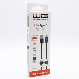 WG Datový kabel USB-A_Type-C, 3 A, černý, 100 cm