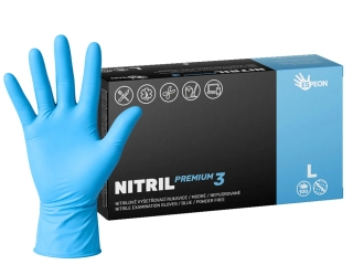 Nitrilové rukavice NITRIL PREMIUM3 100 ks, nepudrované, modré, 4.0 g, Velikost L