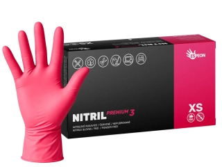 Nitrilové rukavice NITRIL PREMIUM3 100 ks, nepudrované, červené, 4.0 g, Velikost XS
