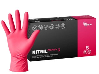 Nitrilové rukavice NITRIL PREMIUM3 100 ks, nepudrované, červené, 4.0 g, Velikost S