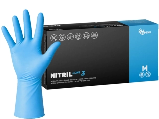 Nitrilové rukavice NITRIL LONG3 100 ks, nepudrované, modré, 6.2 g, Velikost M