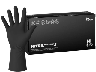Nitrilové rukavice NITRIL LONGSTAR3 100 ks, nepudrované, černé, 11.4 g, Velikost M